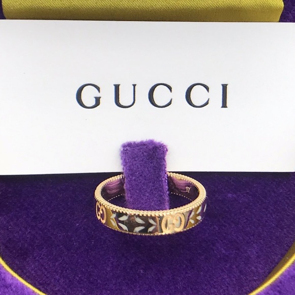 NWT GUCCI 18K Yellow Gold and White Enamel Icon Blooms Ring size 8 - Picture 3 of 13
